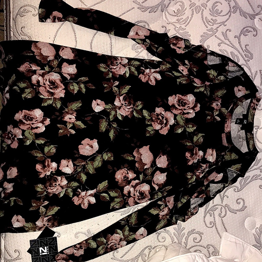 Long Sleeve Black Rose Print Dress